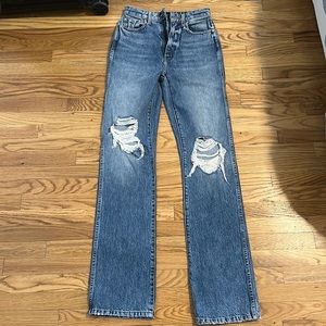 KHAITE Distressed Blue High Rise Jeans
